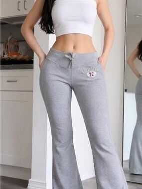 Hollister Light Gray Flared Drawstring Sweatpants